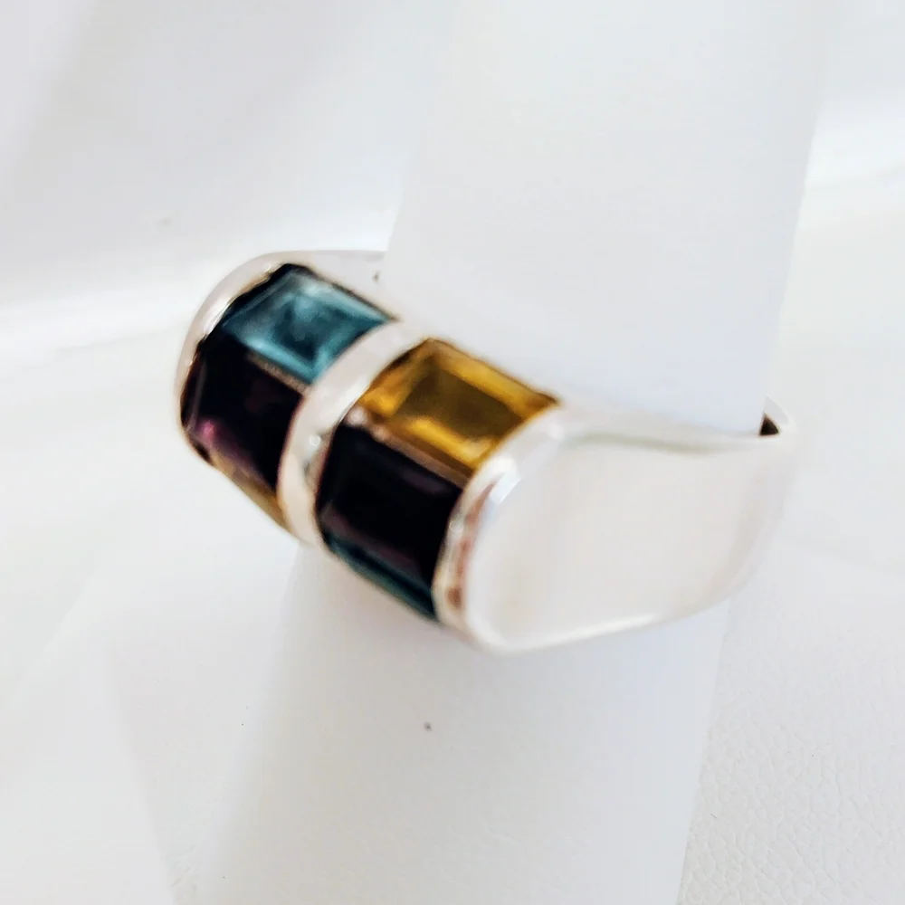 925 Sterling Ring with Amethyst Citrine And Sky Blue Topaz Gemstones